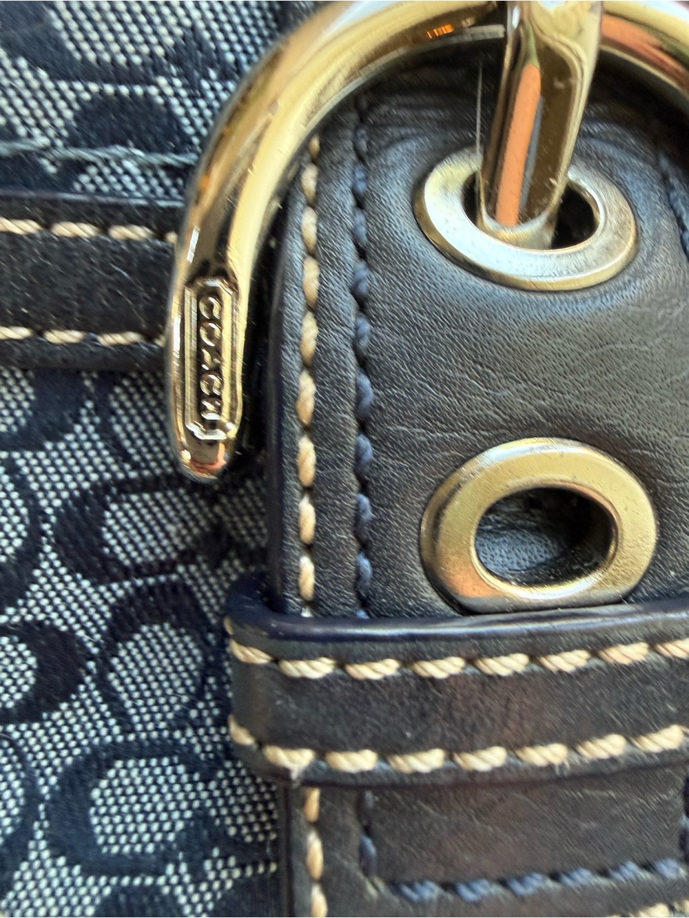 Coach Navy Signature Jacquard Canvas Wristlet with Leather Trim and Buckle - Picture 14 of 14